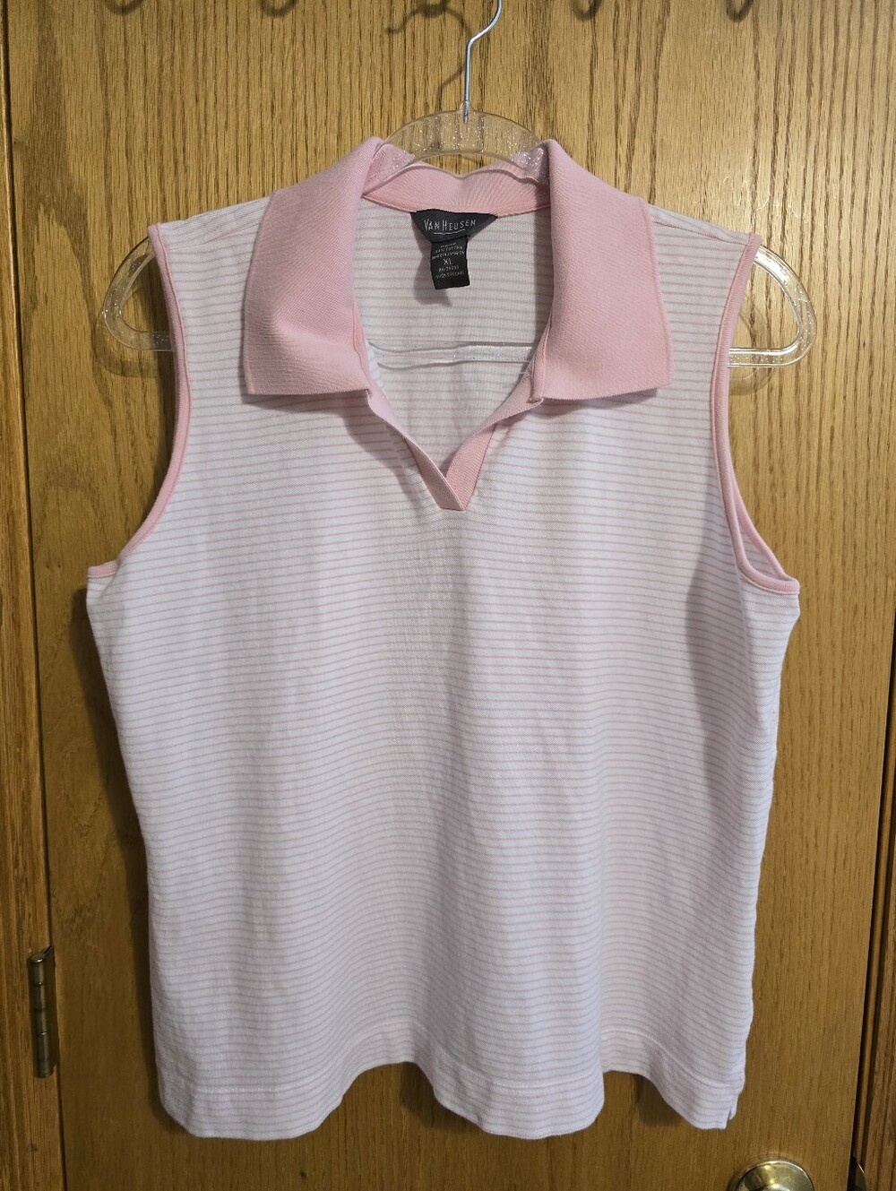 Van Heusen Pink & White Sleeveless Polo Top
